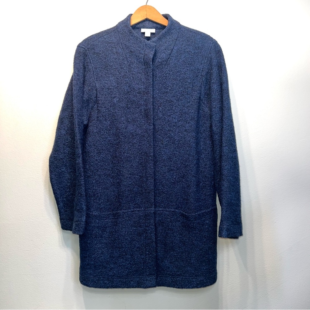 Pure Jill J. Jill Snap Front 3/4 Length Blue Marled Wool Blend Jacket Size XS